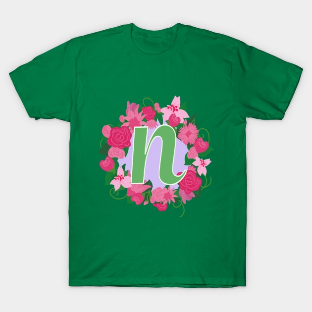 Monogram N, Personalized Floral Initial T-Shirt by Bunniyababa